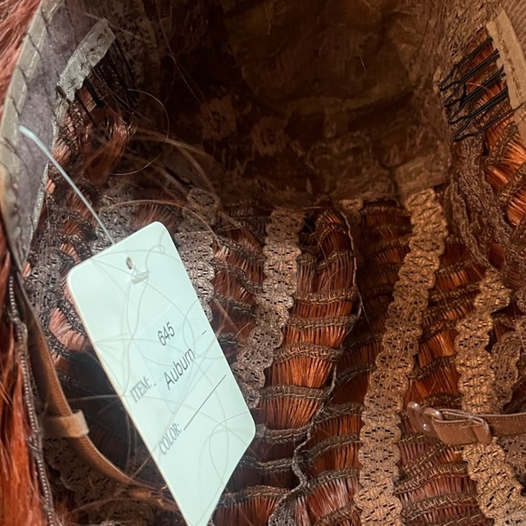 Auburn Curtain Bangs Curly Synthetic Wig Full Cap - Picture 4 of 6